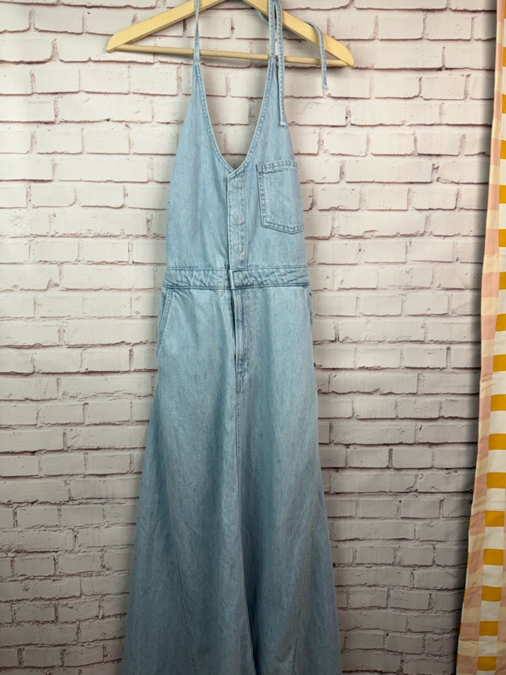 Universal Thread Light Blue Denim Tie-Shoulder Maxi Dress